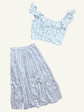 Roller Rabbit Wildflower Linen 2PC Set XS Top S Maxi Skirt